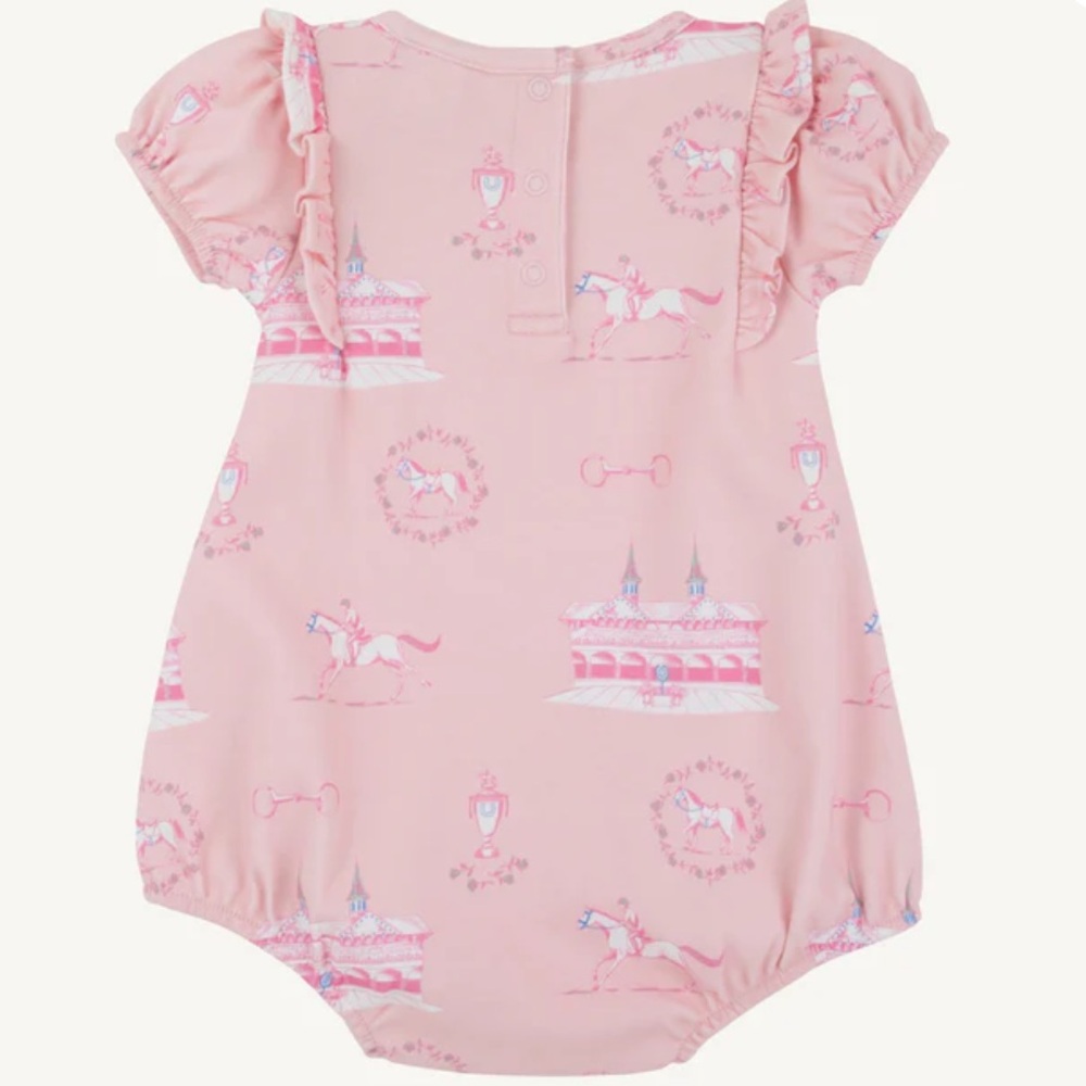 T.B.B.C x KY Derby Pink Equestrian Bubble Romper Beaufort Bonnet 3T RARE HTF